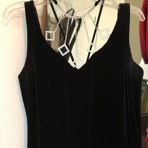 Black velvet with sequin neckline prom dress long